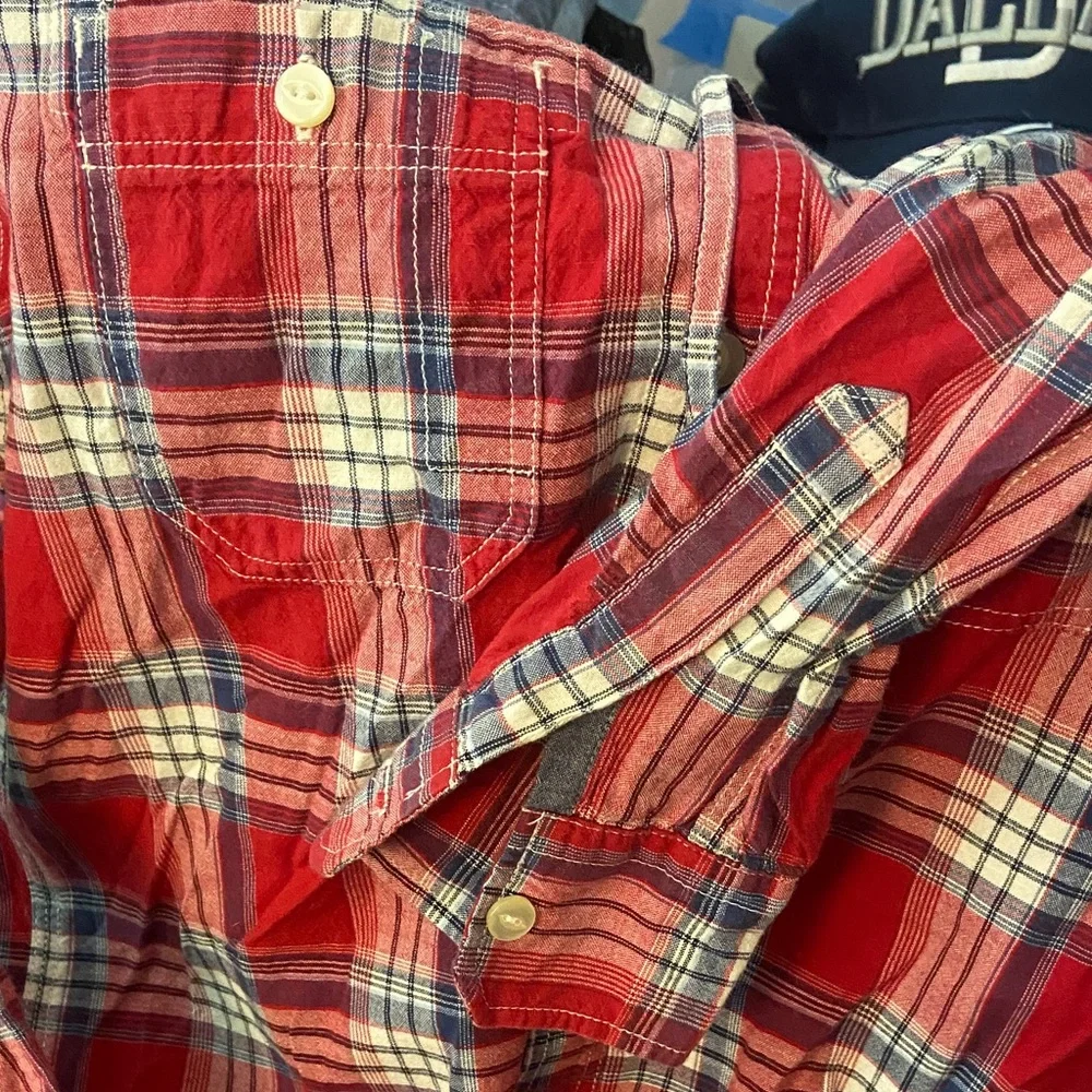 GapKids Red and Navy Plaid Button-Front Oxford style Shirt